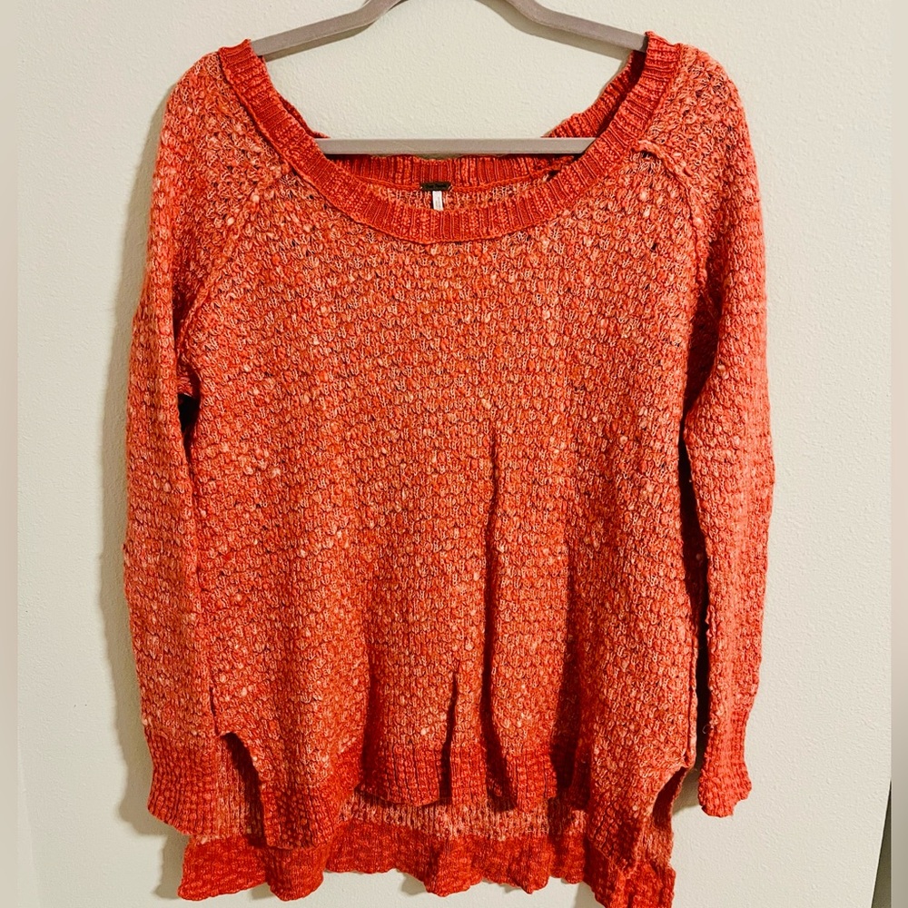 Free people burnt orange fall warm scoop neck chunky knit oversized sweater